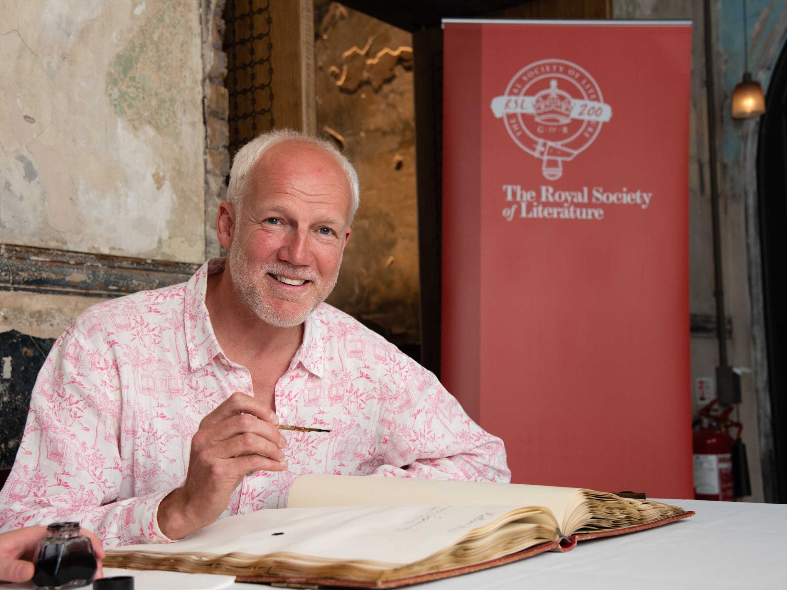 Justin Marozzi signing ledger at The Royal Society of Literature